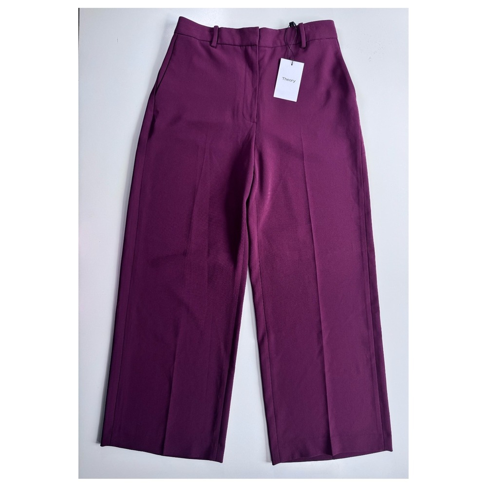 NWT THEORY Relaxed Trouser Regent Crepe Womens 10 Burgundy Flat Front Pockets